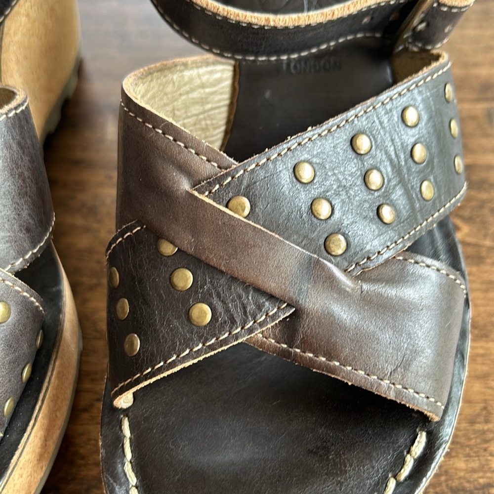 Fly London Brown Leather Wedge Sandals with Cork Platform - Picture 5 of 11